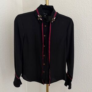Lea & Viola Black Blouse with Red and Pink Trim